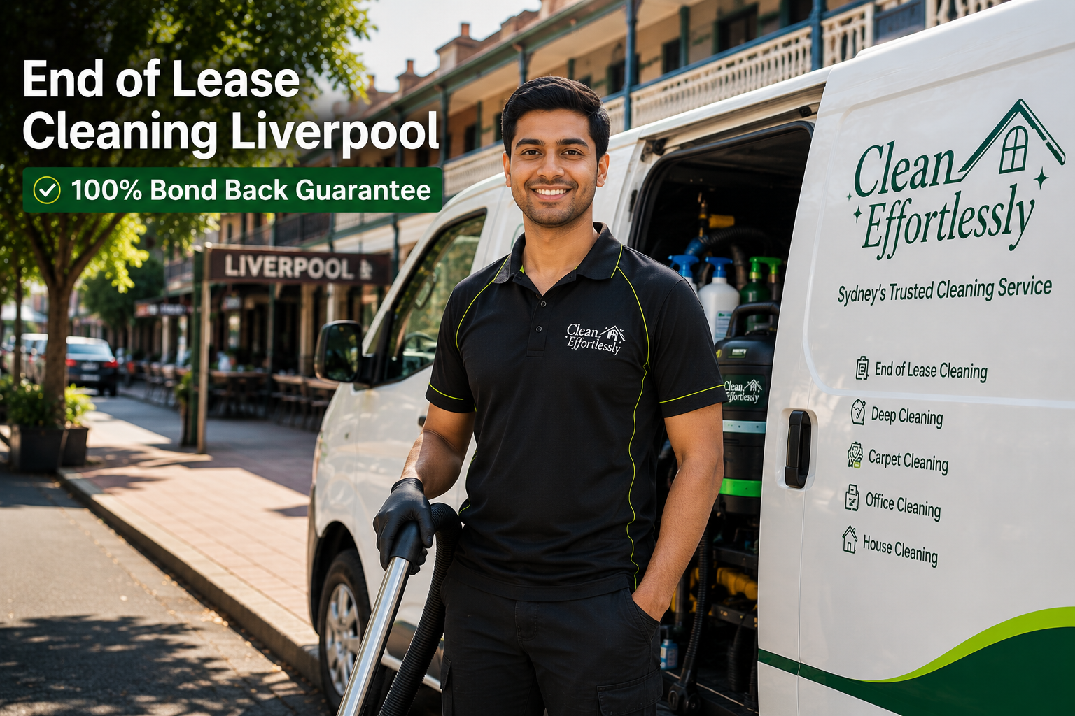 Professional end of lease cleaner working in Liverpool NSW apartment, Clean Effortlessly
