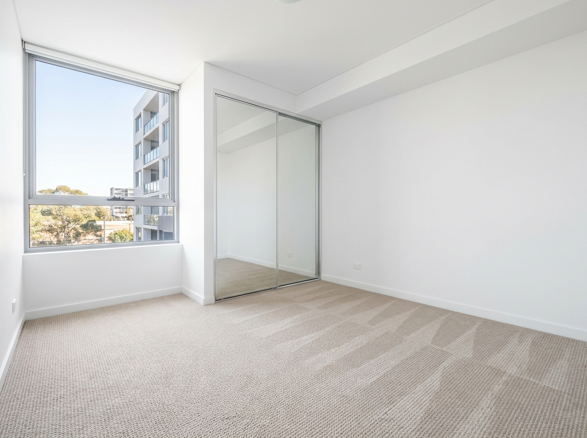 Spotless clean empty bedroom after end of lease cleaning in a Lidcombe apartment