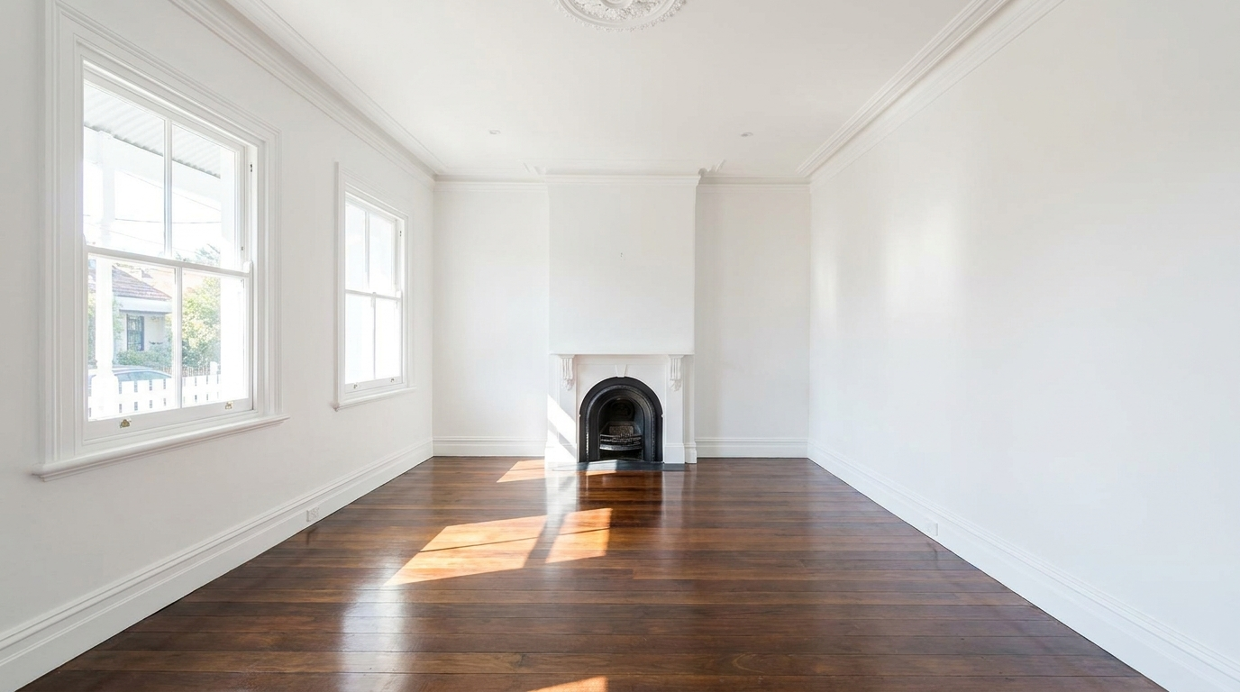 Freshly cleaned empty living room after end of lease cleaning in Petersham, Sydney