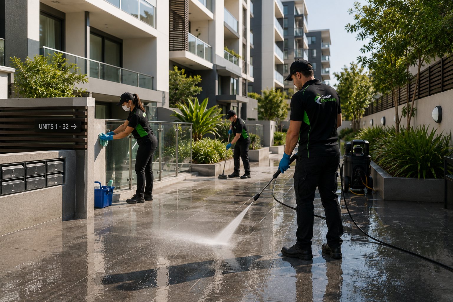 Clean apartment building common area after strata cleaning in Sydney