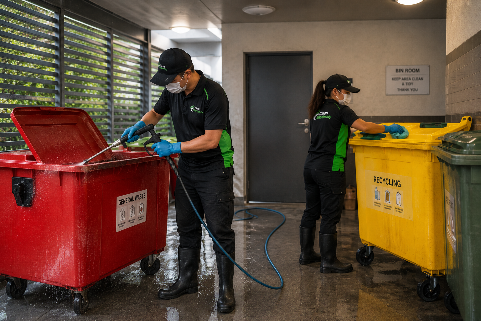 Strata cleaners maintaining a Sydney building lobby and common areas