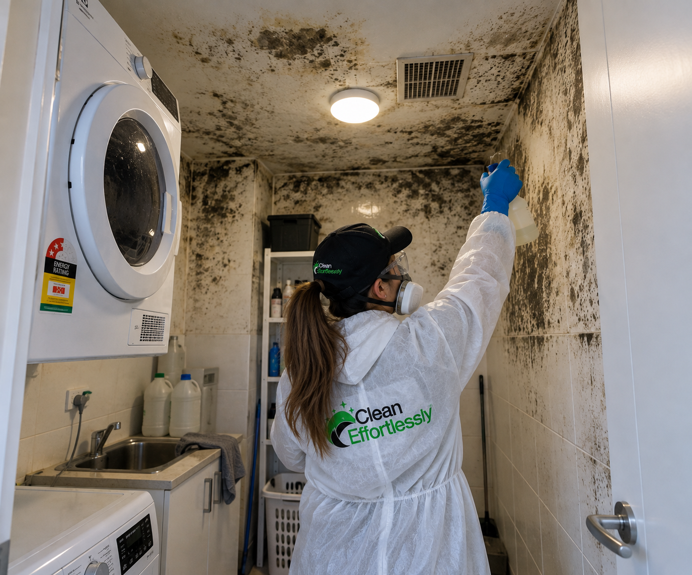 Ceiling mould cleaning Sydney - Clean Effortlessly treating mould on a laundry ceiling