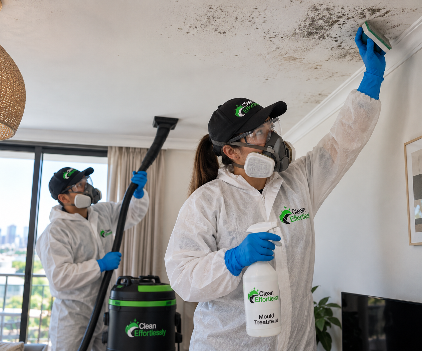 Mould cleaning Sydney - Clean Effortlessly removing black mould from a Sydney bathroom ceiling